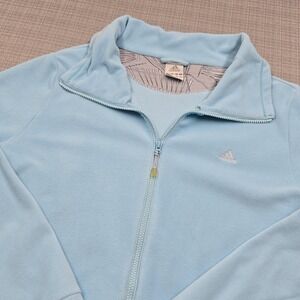 Adidas Jacket Womens XL Plus Size Light Blue Fleece Full Zip Pockets Lined Warm